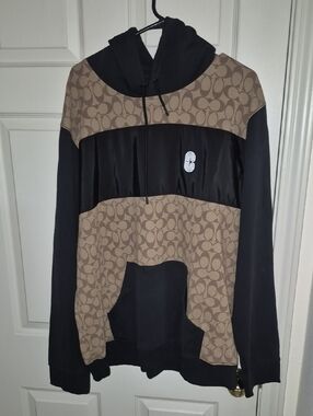 Coach Men’s 2X Signature Colorblock Hoodie Black Khaki  Like New